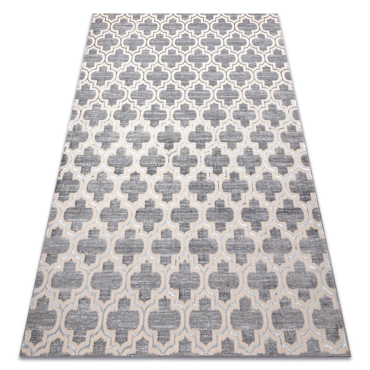 Dywan CORE W6764 Koniczyna marokańska Trellis - Strukturalny, dwa poziomy runa, szary / krem, 140x190 cm