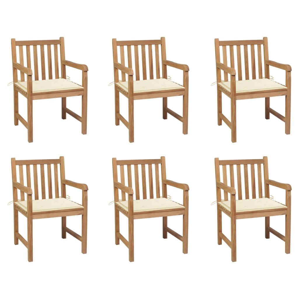 vidaXL Lumarko Krzesła ogrodowe, kremowe poduszki, 6 szt., drewno tekowe! 3073033