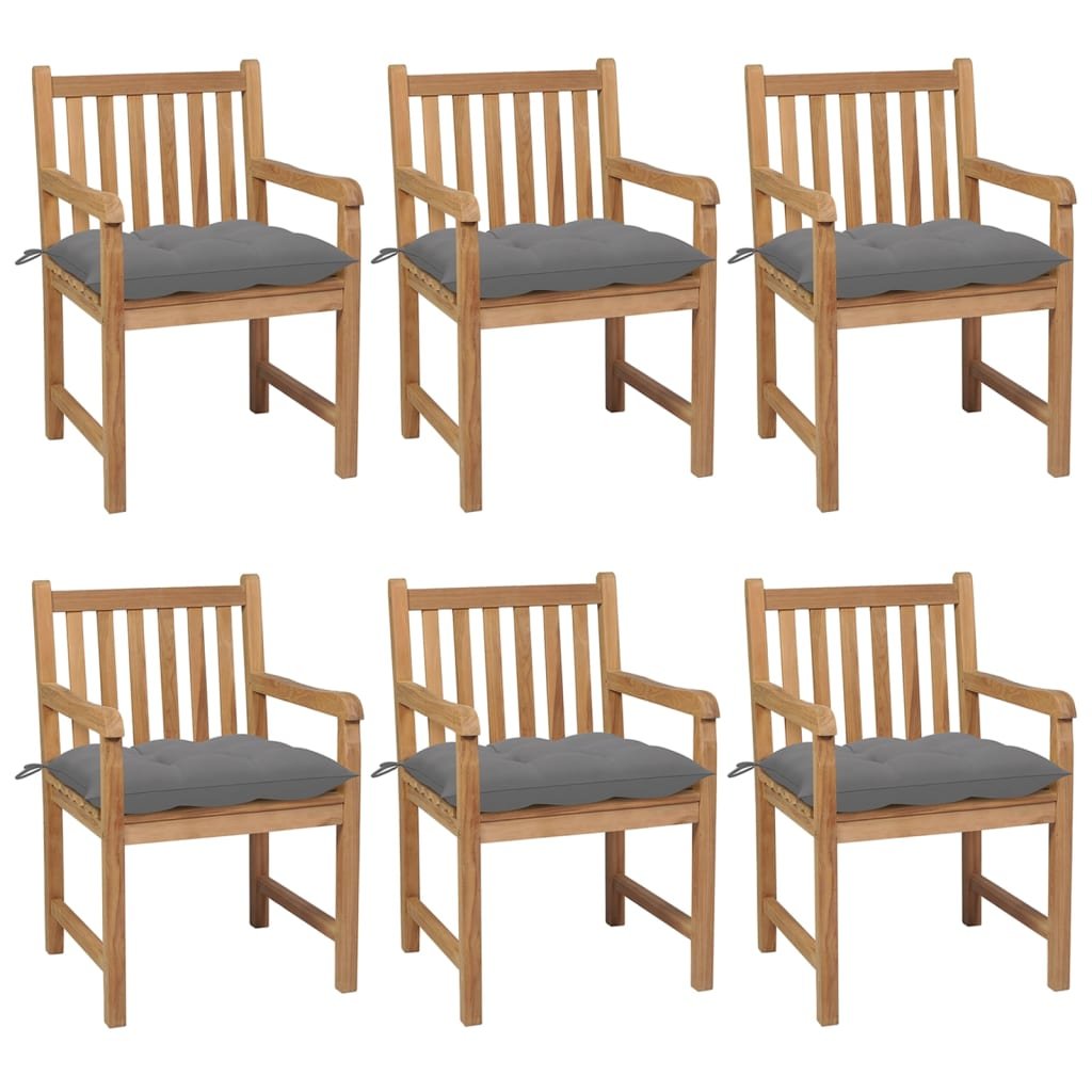 vidaXL Lumarko Krzesła ogrodowe z szarymi poduszkami, 6 szt., drewno tekowe! 3073047