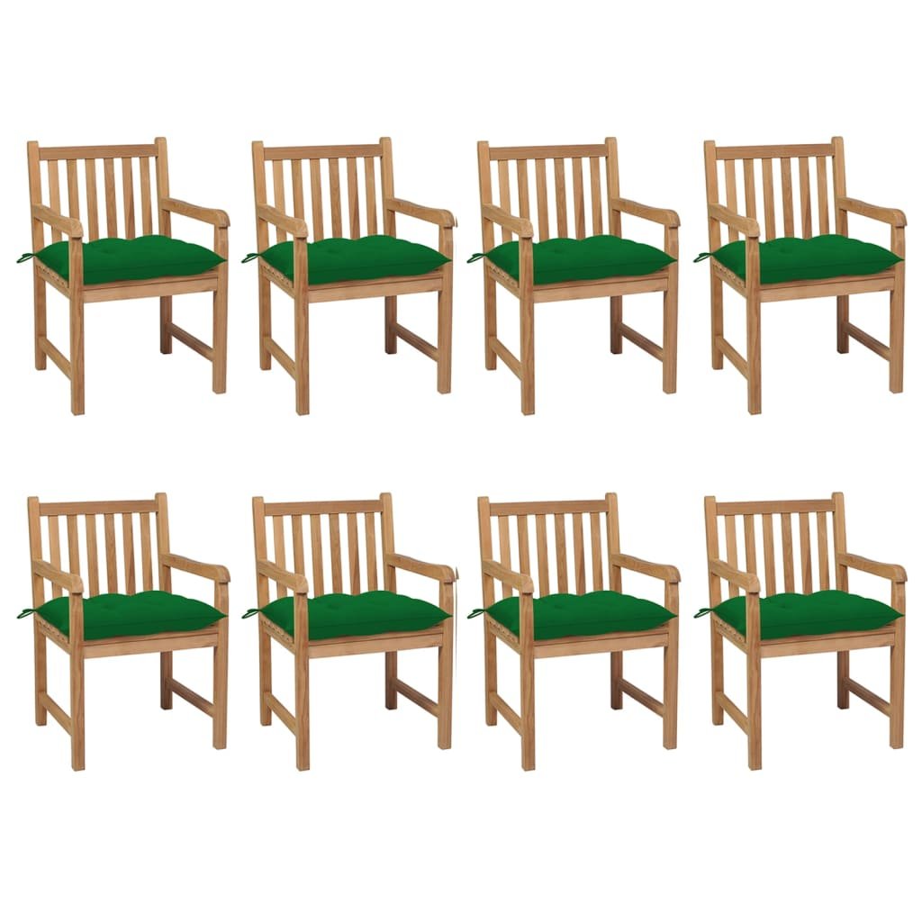 vidaXL Lumarko Krzesła ogrodowe z zielonymi poduszkami, 8 szt., drewno tekowe! 3073078