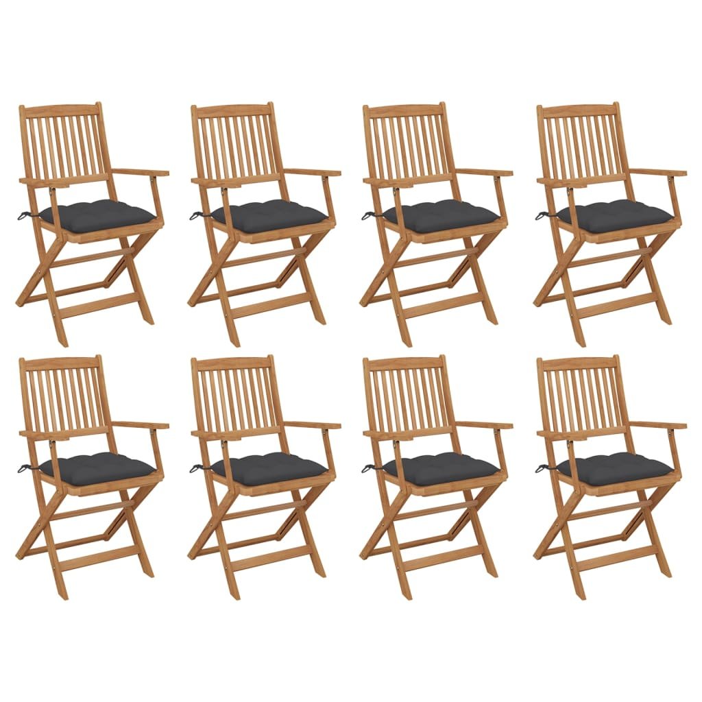 vidaXL Lumarko Składane krzesła ogrodowe z poduszkami, 8 szt., drewno akacjowe! 3075100