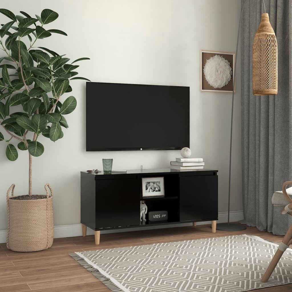 vidaXL Lumarko Szafka TV z drewnianymi nóżkami, czarna, 103,5x35x50 cm 805960