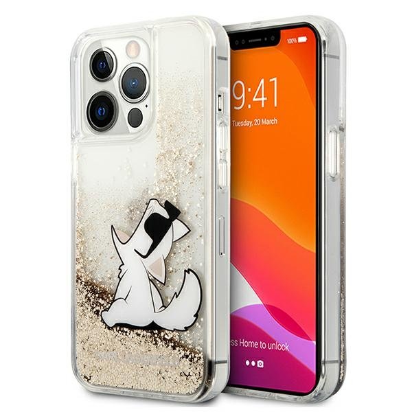 Karl Lagerfeld Liquid Glitter Choupette Fun - Etui iPhone 13 Pro Max (złoty) KLHCP13XGCFD