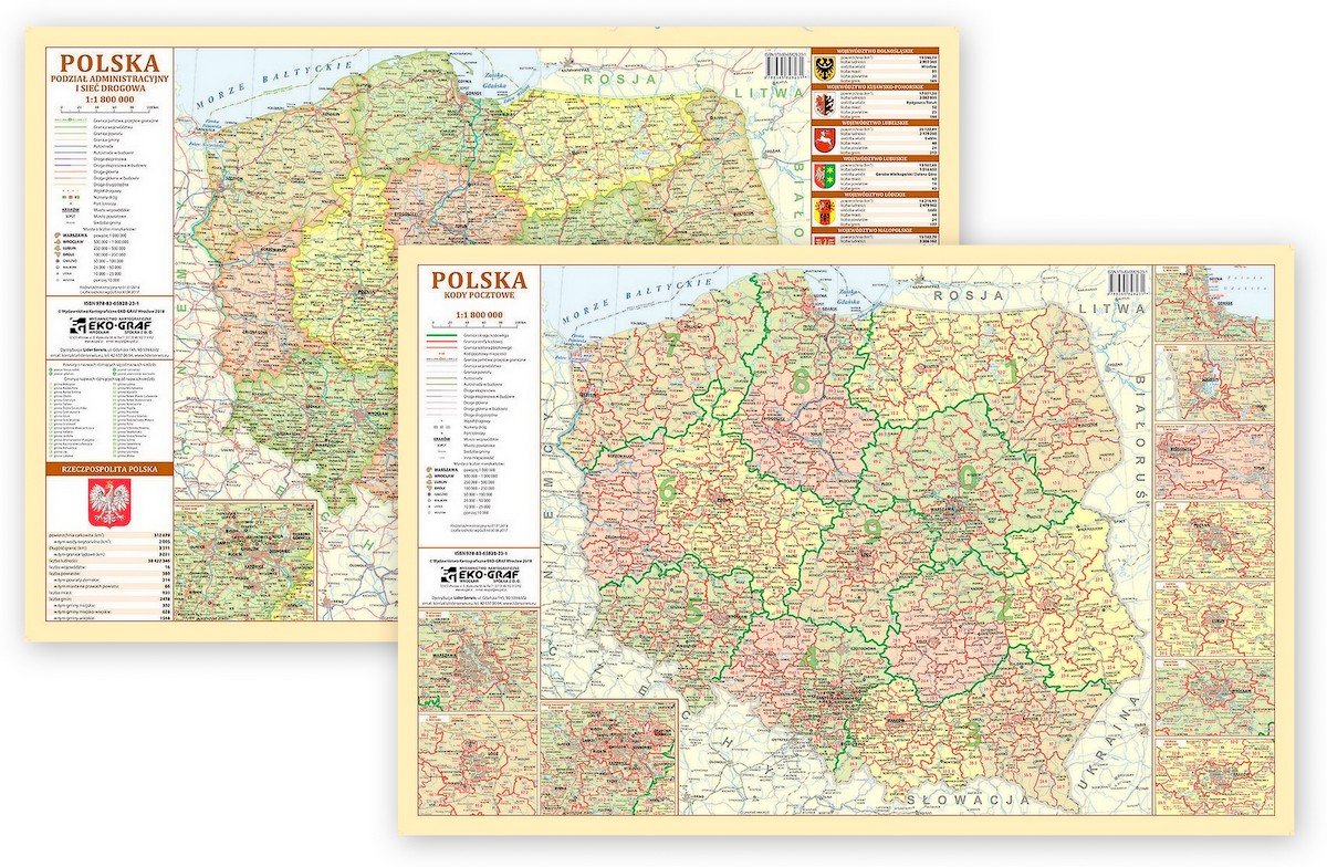 EkoGraf Podkładka na biurko - Mapa adm. i kodowa Polska