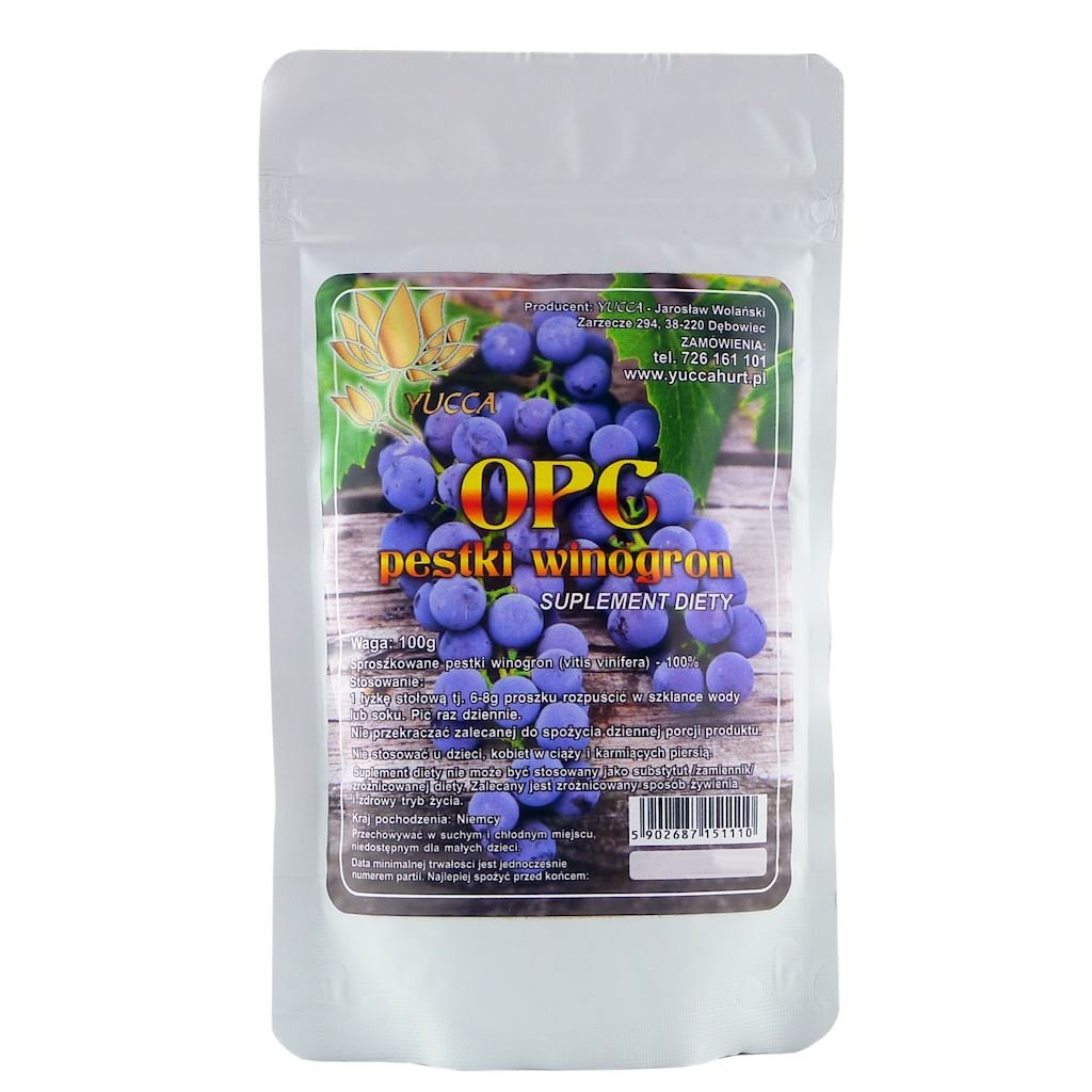 YUCCA YUCCA OPC Pestki winogron mielone proszek 100 g
