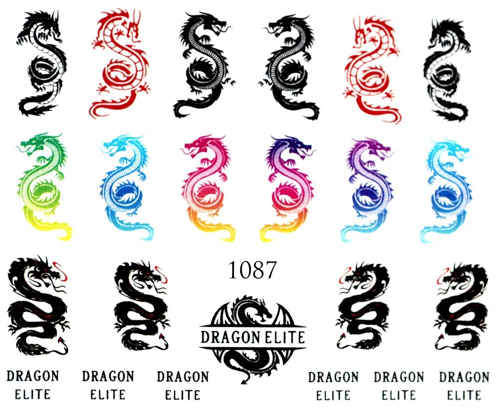 Naklejki wodne na paznokcie KOLOROWY SMOK - 1087