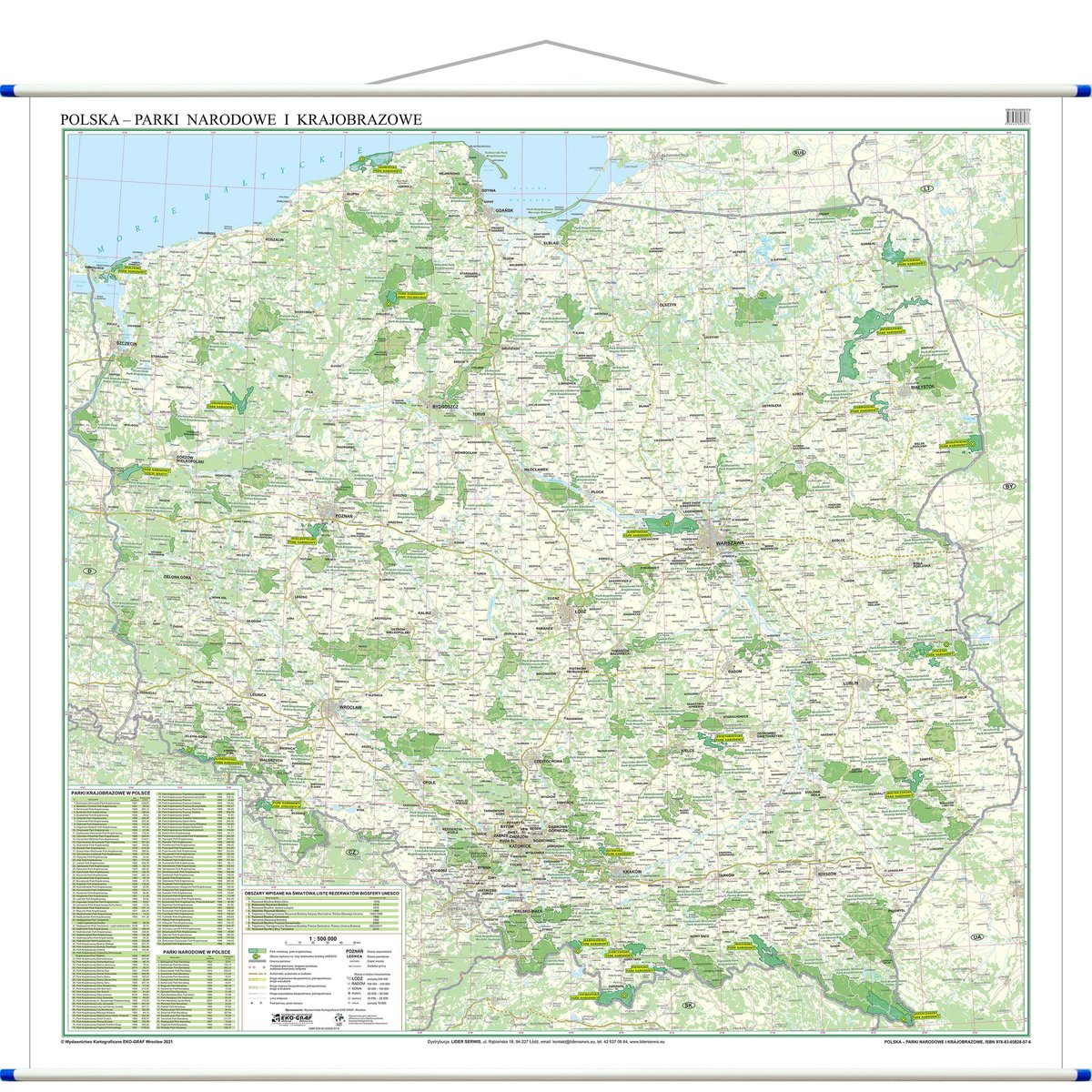 Polska - Parki Narodowe i Krajobrazowe mapa ścienna 1:500 000, Eko-Graf