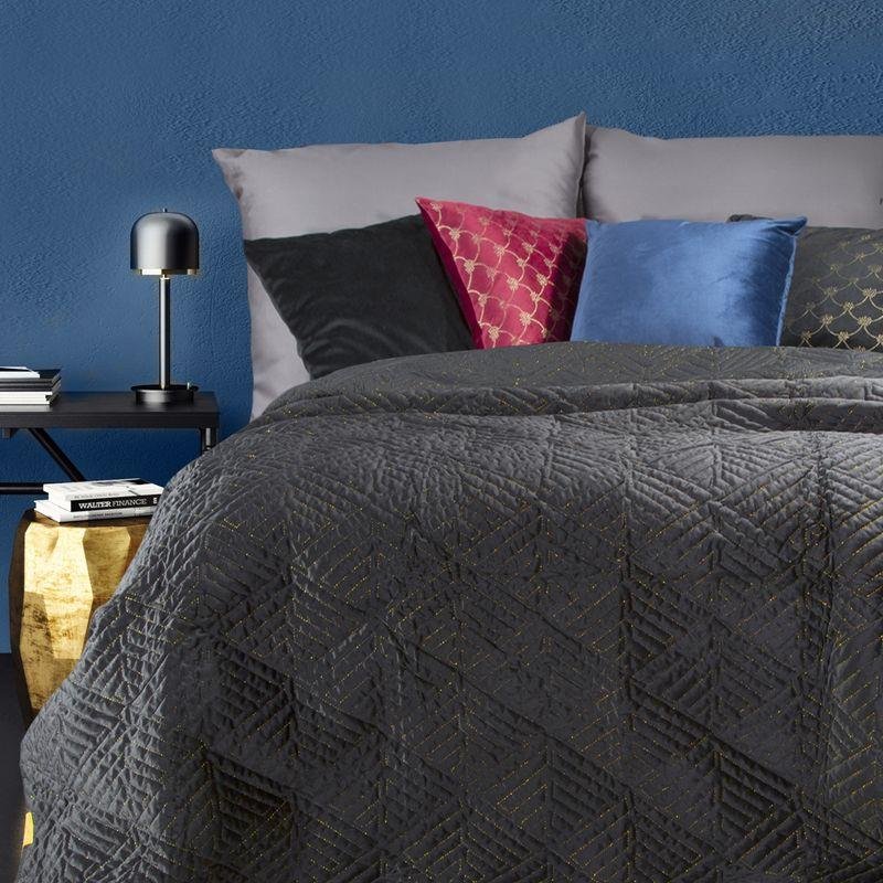 Eurofirany Euro Firany Narzuta 220 x 240 Velvet Deniz Czarny + Złoty 1220241