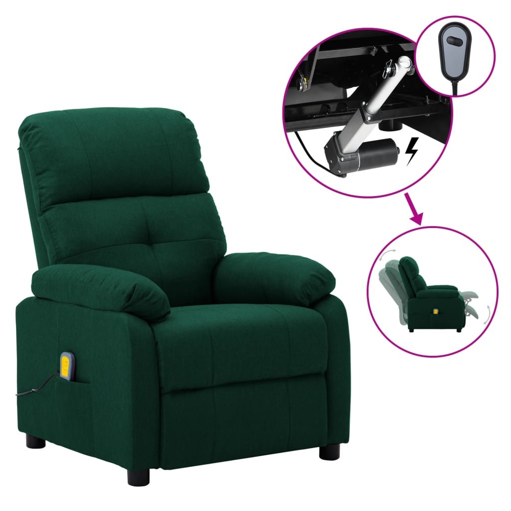 vidaXL Lumarko Rozkładany fotel masujący, elektryczny, ciemnozielony, tkanina! 3073818