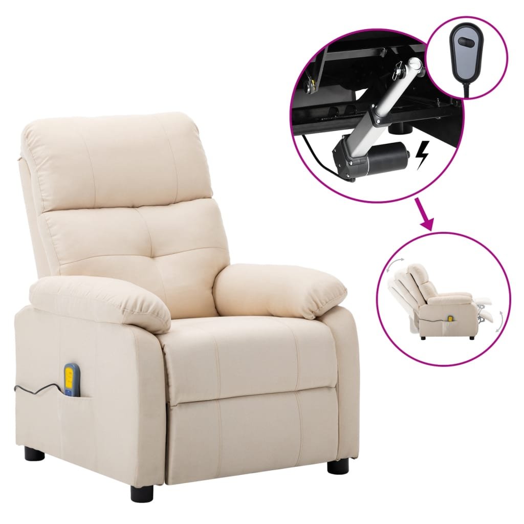 vidaXL Lumarko Elektryczny fotel masujący, rozkładany, kremowy, obity tkaniną! 3073821
