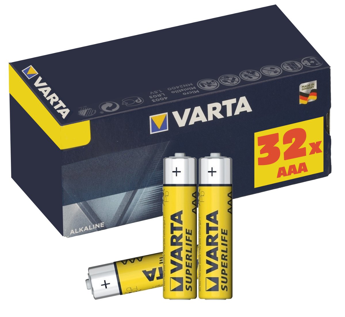 Zestaw 32x baterie AAA VARTA R3 Superlife cynkowo-węglowe