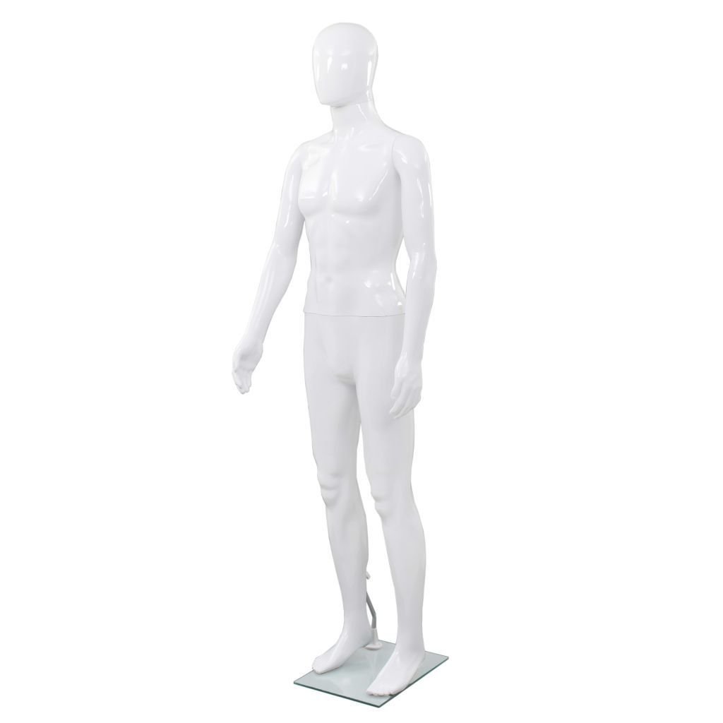 vidaXL Manekin męski ze szklaną podstawą, biały, błyszczący, 185 cm vidaXL