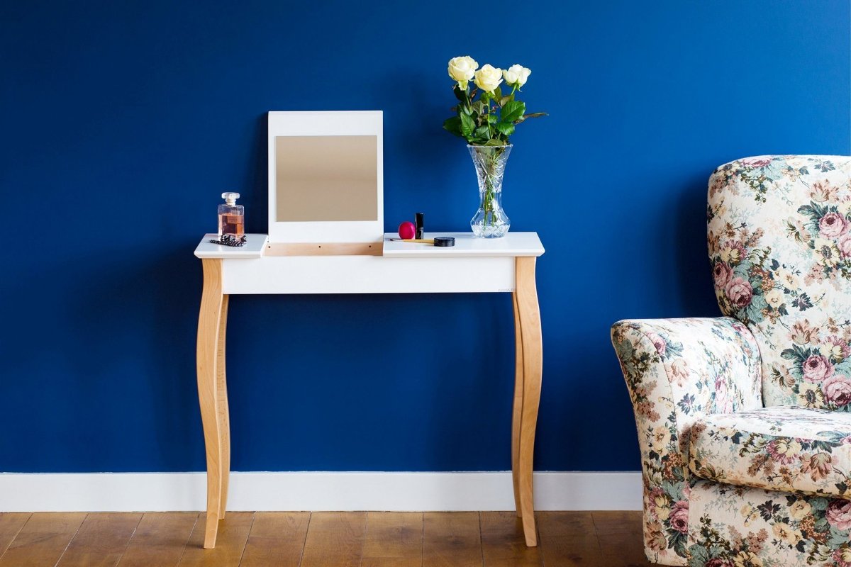 Toaletka LILLO z Lusterkiem - 85x35cm Białe Nogi / Biała