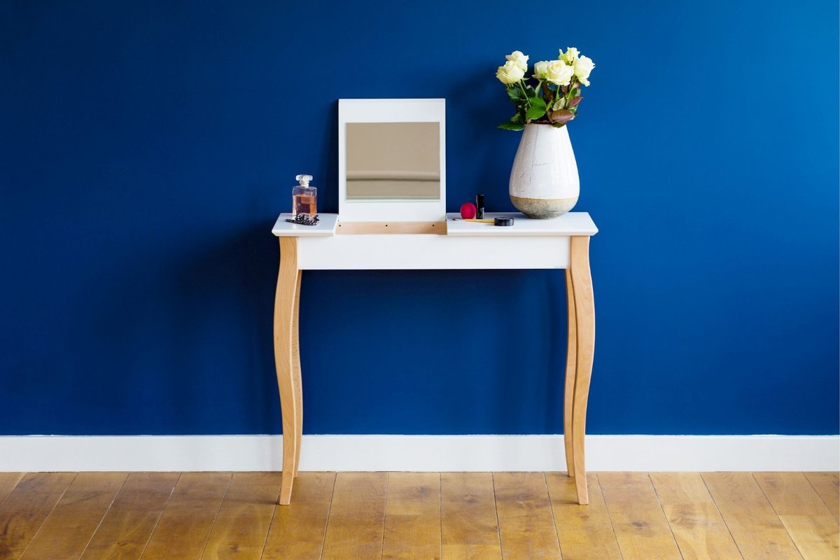 Toaletka LILLO z Lusterkiem - 85x35cm Czarne Nogi / Petrol Blue