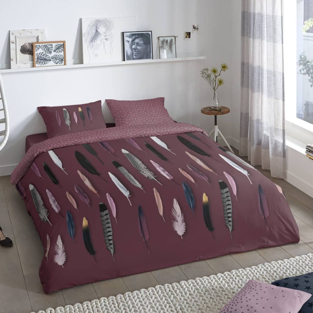 Muller Textiles Good Morning Zestaw pościeli FEATHERS, 140x200/220 cm, bordowy 30011.80.01
