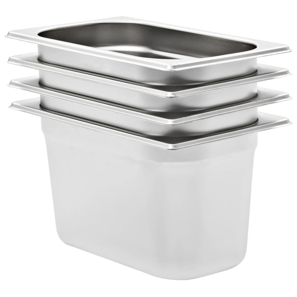 vidaXL vidaXL Tace gastronomiczne, 4 szt., GN 1/4, 150 mm, stal nierdzewna