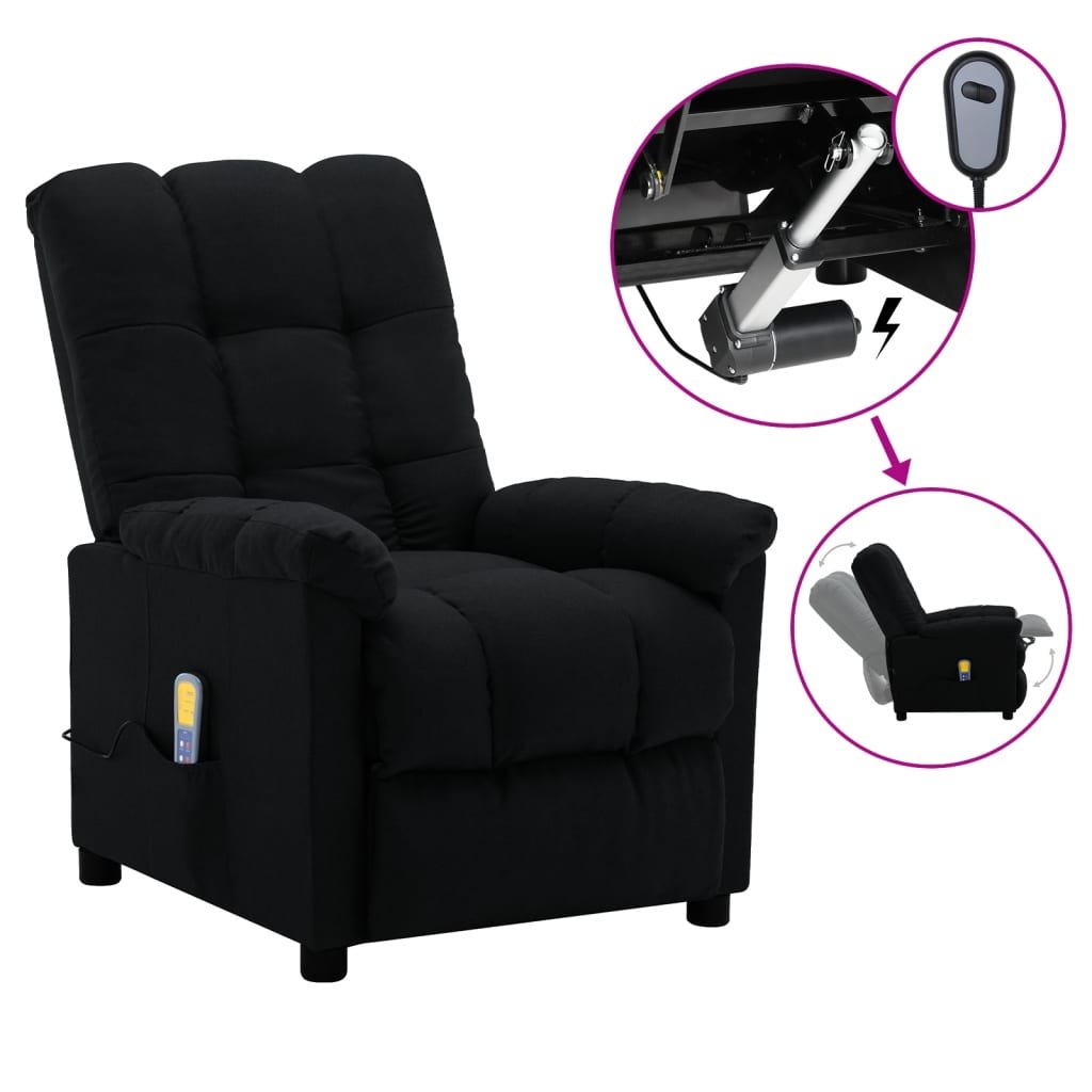 vidaXL Lumarko Rozkładany fotel masujący, elektryczny, czarny, obity tkaniną 3073760