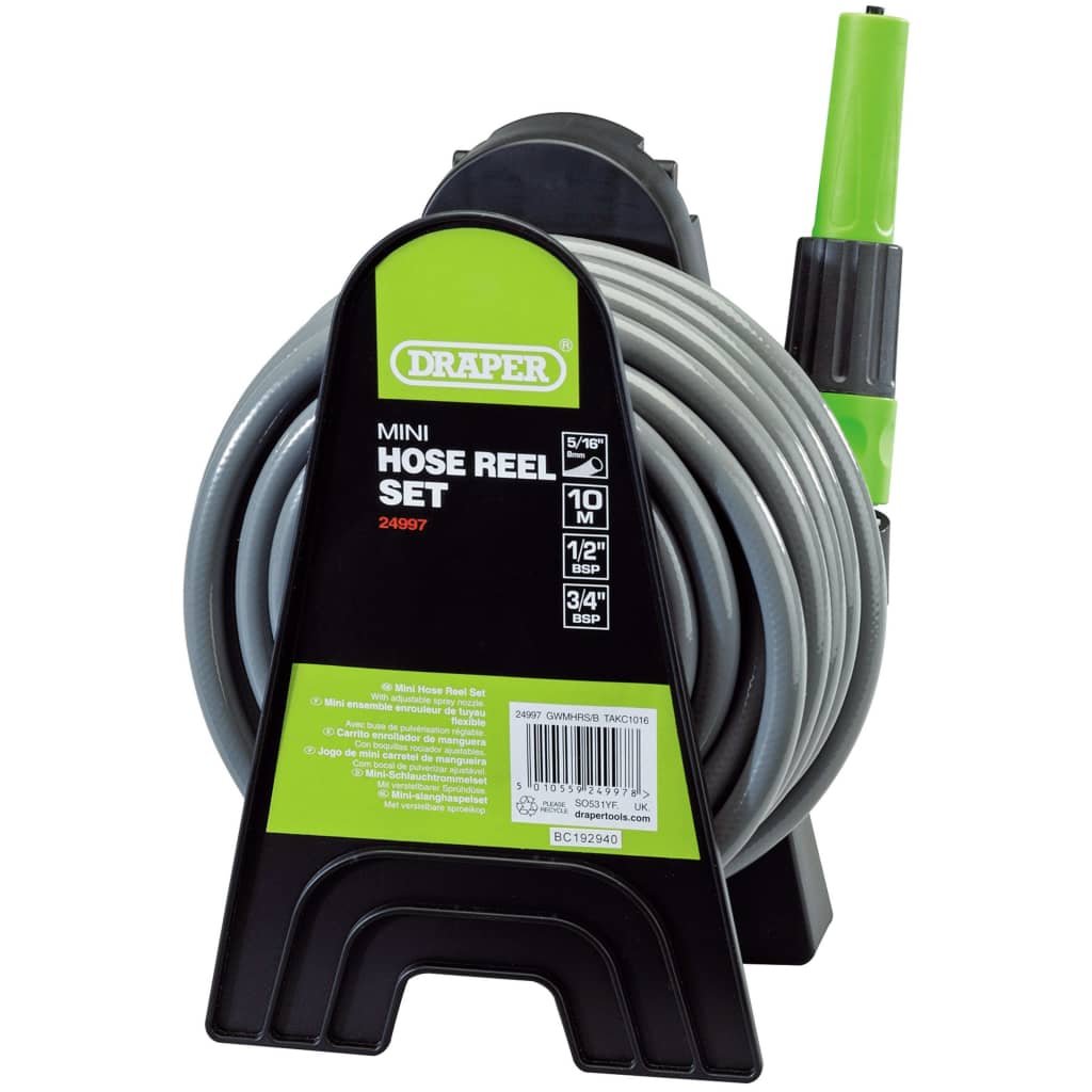 Draper Tools Lumarko Tools Mini zestaw do zwijania węża, rolka i wąż 10 m, zielony 429550 VidaXL