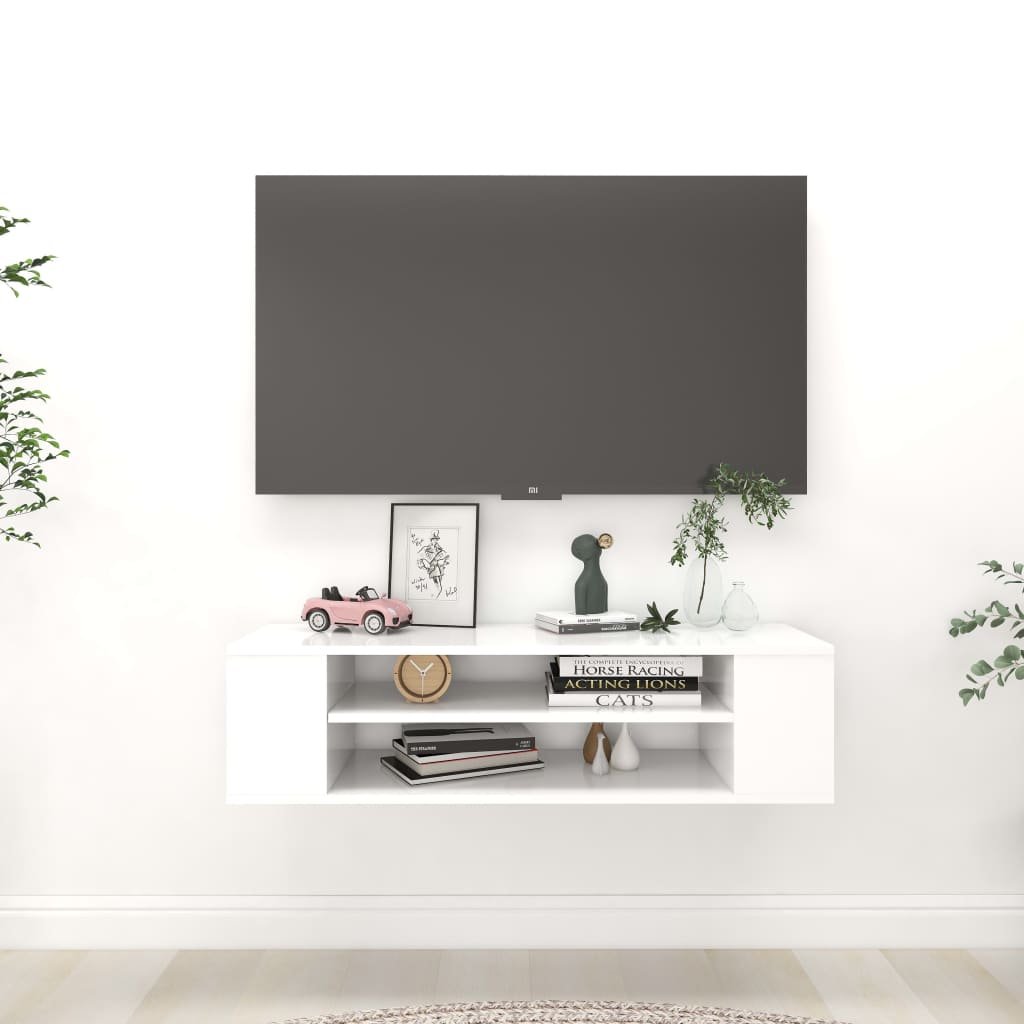 vidaXL Wisząca szafka TV, biała, 100x30x26,5 cm, płyta wiórowa