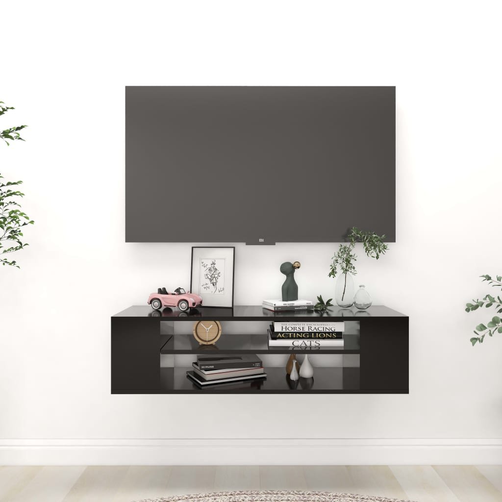 vidaXL Wisząca szafka TV, czarna, 100x30x26,5 cm, płyta wiórowa