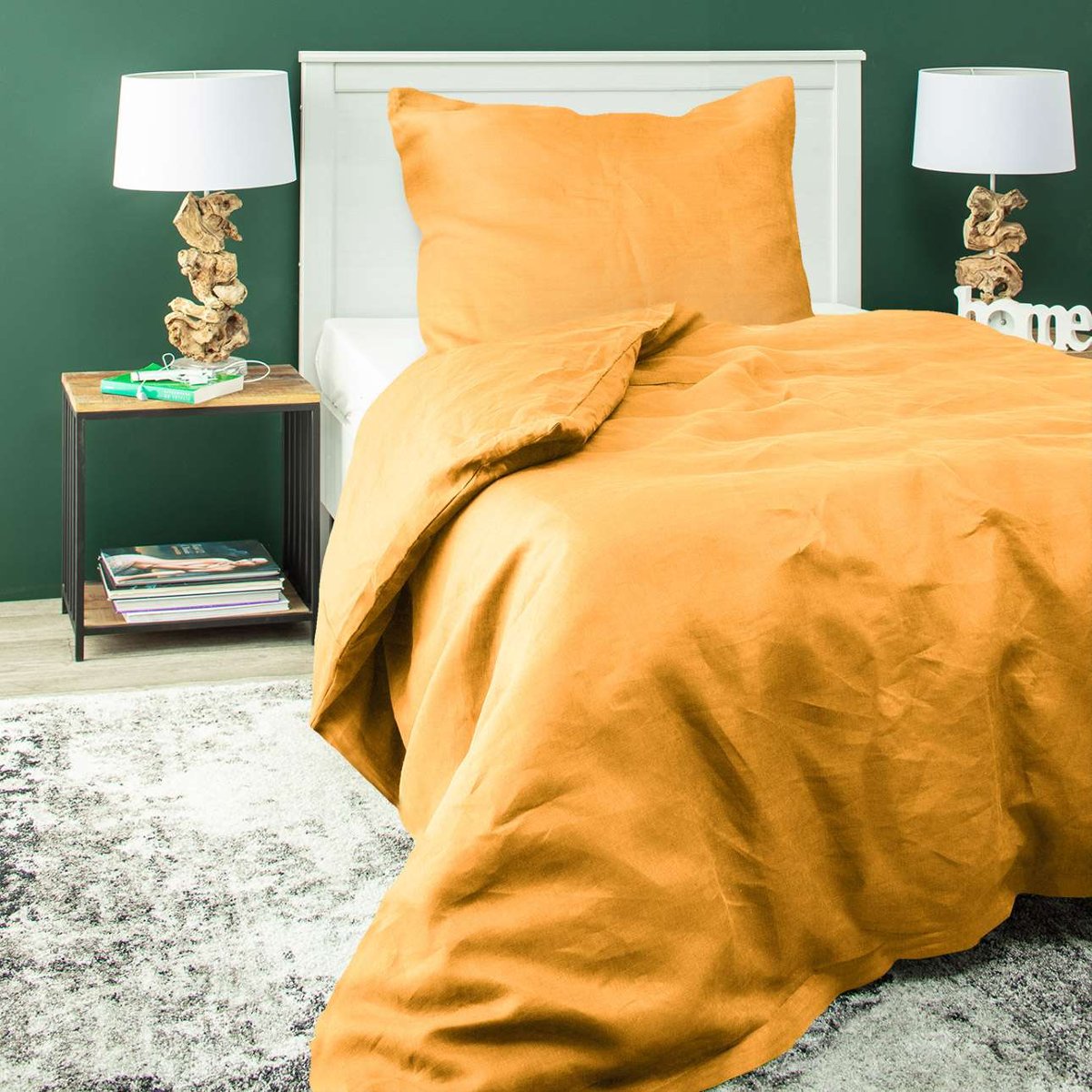 Dekoria pl pl Komplet pościeli lnianej Linen 150x200cm yellow 150 x 200 cm 1 poszewka 60 x 50 cm 766-159-13