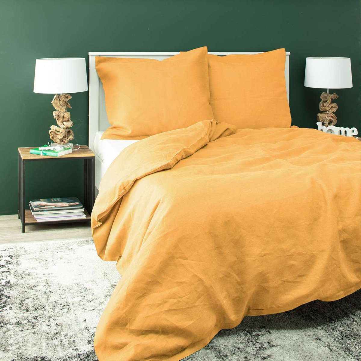 Dekoria pl pl Komplet pościeli lnianej Linen 220x200cm yellow 220 x 200 cm 2 poszewki 70 x 80 cm 763-159-13