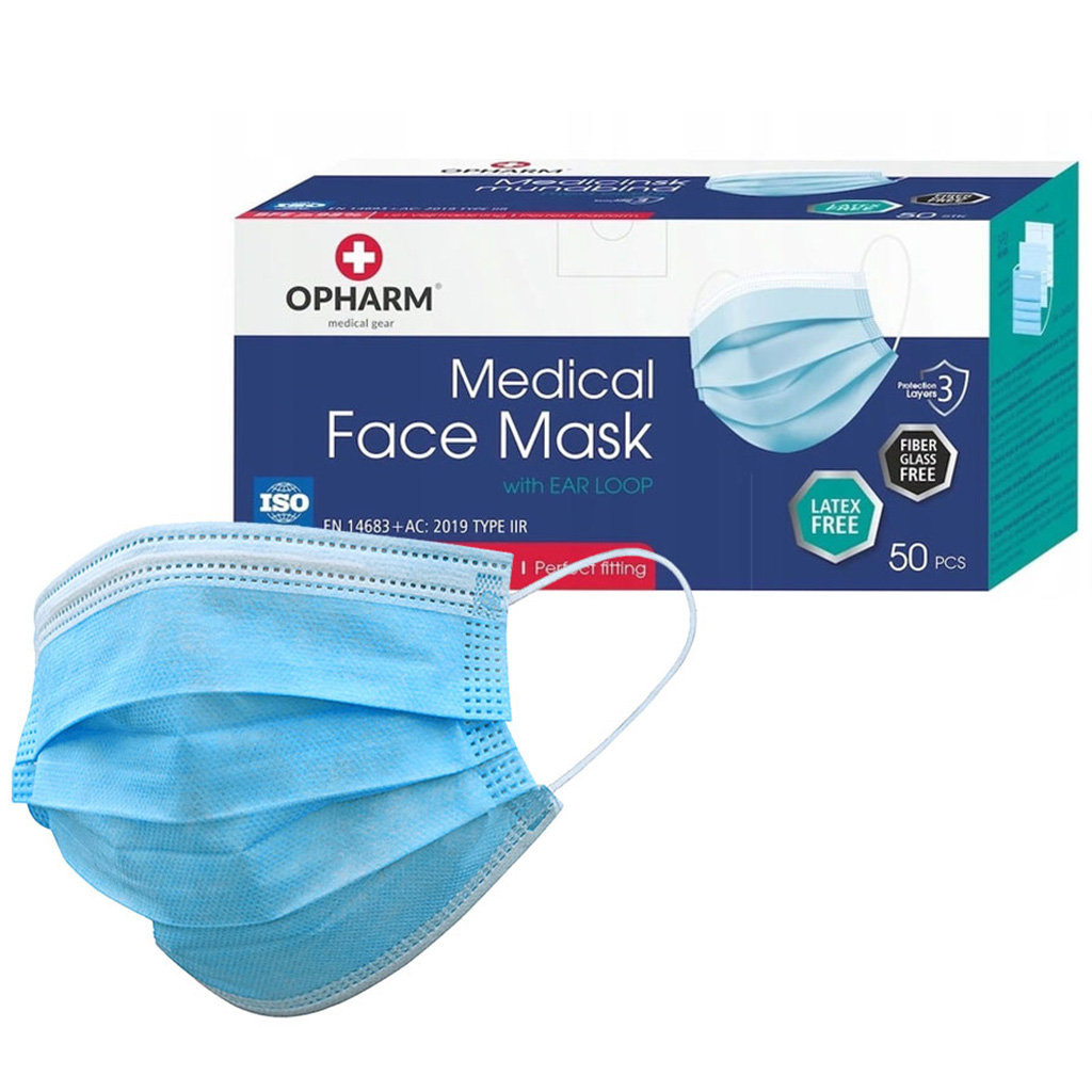 Opinie o Maseczki medyczne IIR  3 warstwowe OPHARM POLSKIE 50 szt NIEBIESKIE
