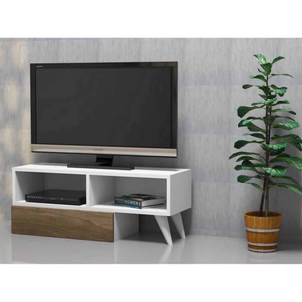 Homemania Homemania Szafka pod TV Active, 140x29,7x35 cm, biel i orzech włoski 8681285909176