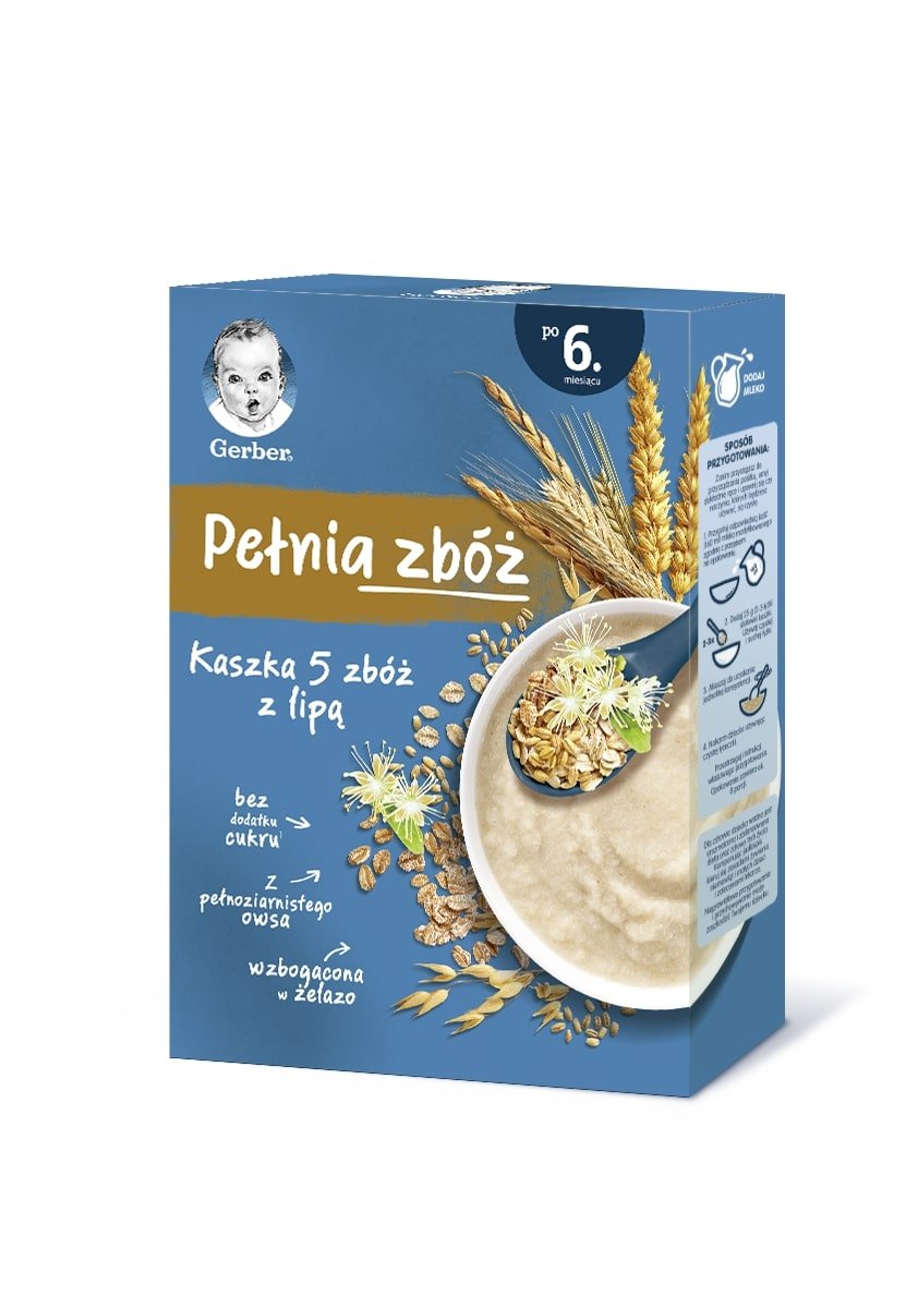 Nestle Gerber Gerber Pełnia zbóż Kaszka 5 zbóż z lipą dla niemowląt po 6. miesiącu 200 g 1144092