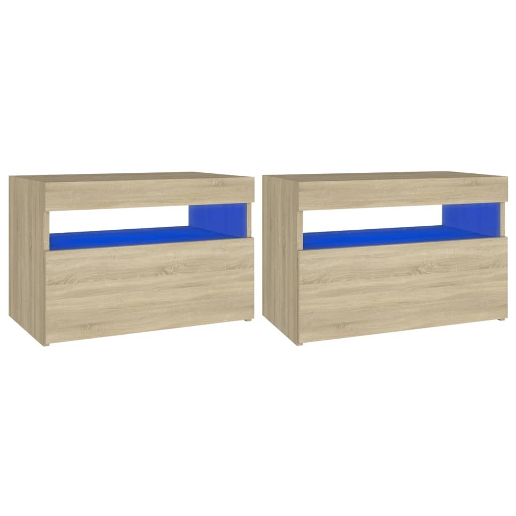 vidaXL Szafka nocna z LED, 2 szt., dąb sonoma, 60x35x40 cm