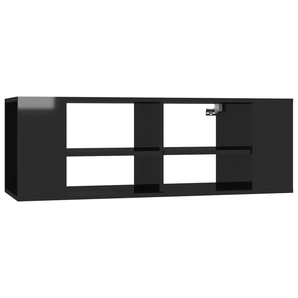 vidaXL Wisząca szafka pod TV, czarna, wysoki połysk, 102x35x35 cm
