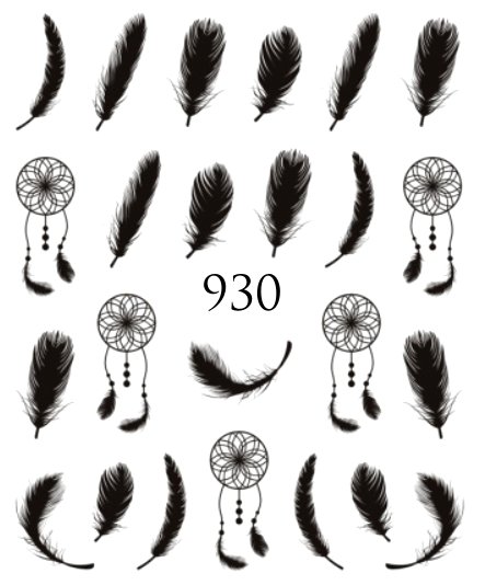 Naklejki wodne na paznokcie PIÓRKA,ŁAPACZ - nr 930