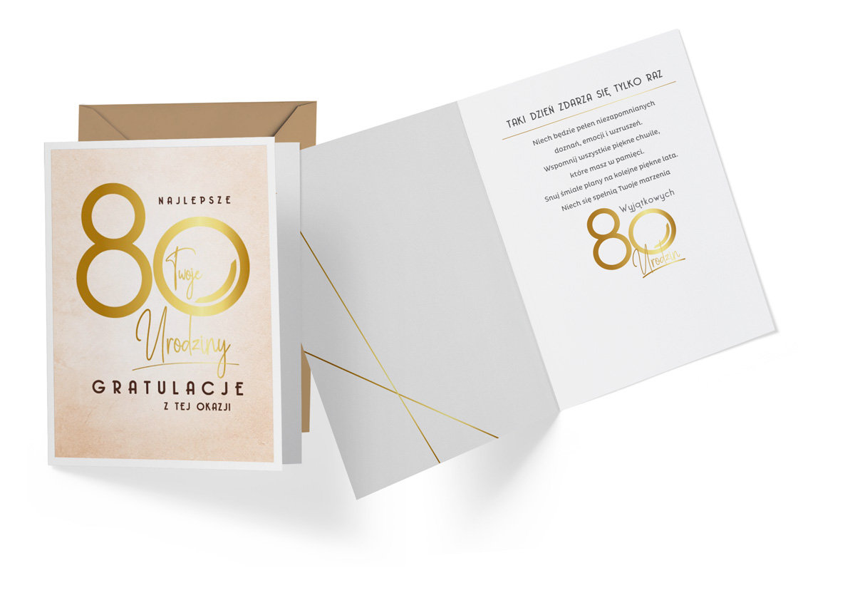 KUKARTKA KUKARTKA Karnet 80 Urodziny beżowe V-015 PASS3105