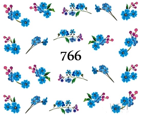 Naklejki wodne na paznokcie NIEBIESKIE KWIATY-766