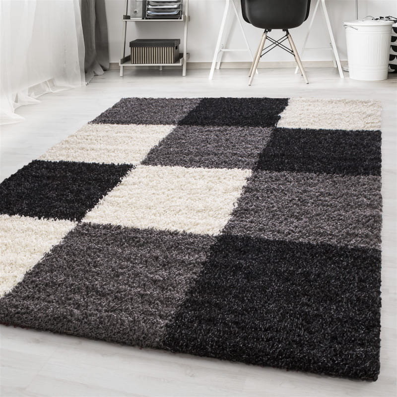 Dywan Shaggy Life kwadraty czarno-kremowy 60 cm x 110 cm