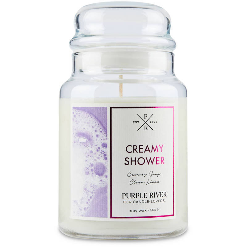 Purple River sojowa naturalna świeca zapachowa w szkle 22 oz 623 g - Creamy Shower