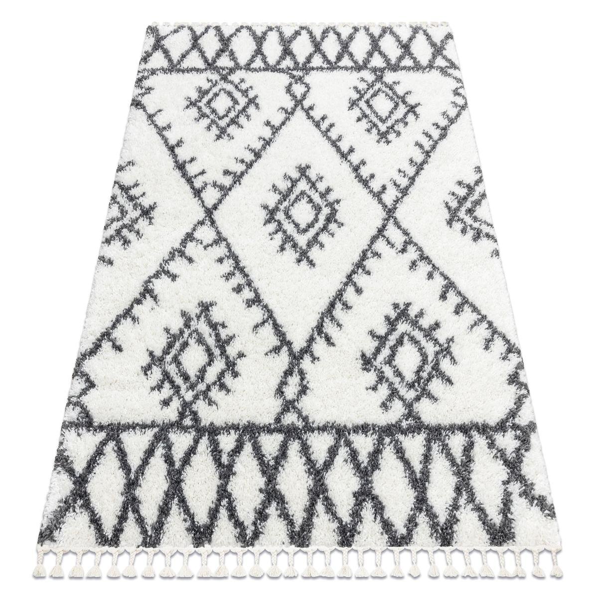 Dywan UNION 3481 Zygzak krem / szary Frędzle berberyjski marokański shaggy, 140x190 cm