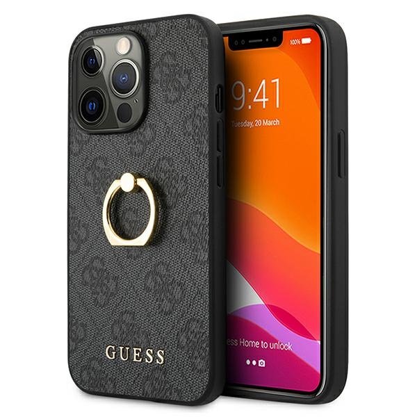 Guess Oryginalne Etui Hardcase iPhone 13 PRO MAX / szary + ring stand GUHCP13X4GMRGR
