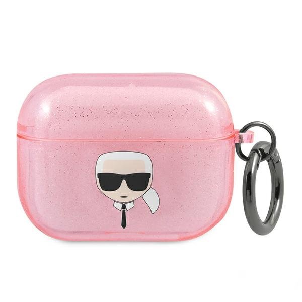 Etui Karl Lagerfeld do AirPods Pro  różowy  Glitter Karl`s Head