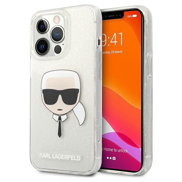 Karl Lagerfeld Karl's Head Glitter - Etui iPhone 13 Pro (srebrny) KLHCP13LKHTUGLS