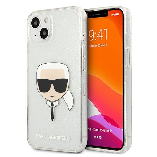 Karl Lagerfeld Karl's Head Glitter - Etui iPhone 13 mini (srebrny) KLHCP13SKHTUGLS