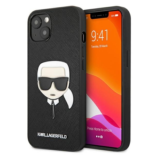 Karl Lagerfeld Saffiano Ikonik Karl`s Head - Etui iPhone 13 Mini (czarny) KLHCP13SSAKHBK