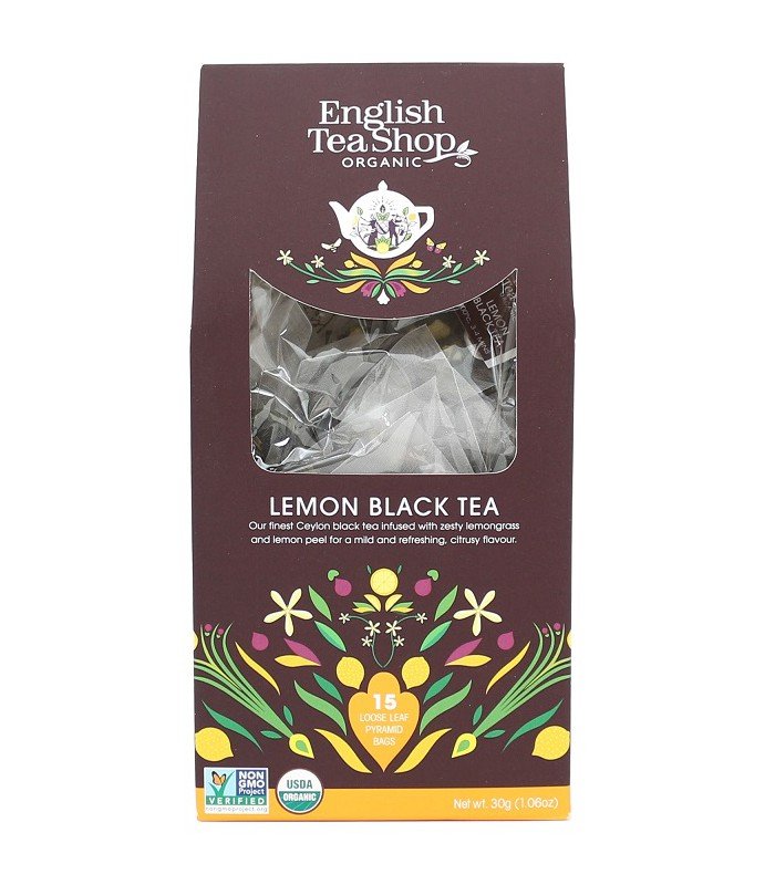 Ekologiczna herbata, Lemon Black Tea, piramidki, 15 x 2g, English Tea Shop