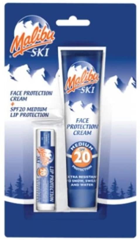 MALIBU Ski Duo Pack Sun Protection Face Creme 40 ML & Lip Balm pielęgnacji twarzy z LSF 20 New zgrzeblona