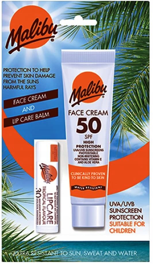 Malibu Krem Do Twarzy SPF50 + Pomadka SPF30 Zestaw