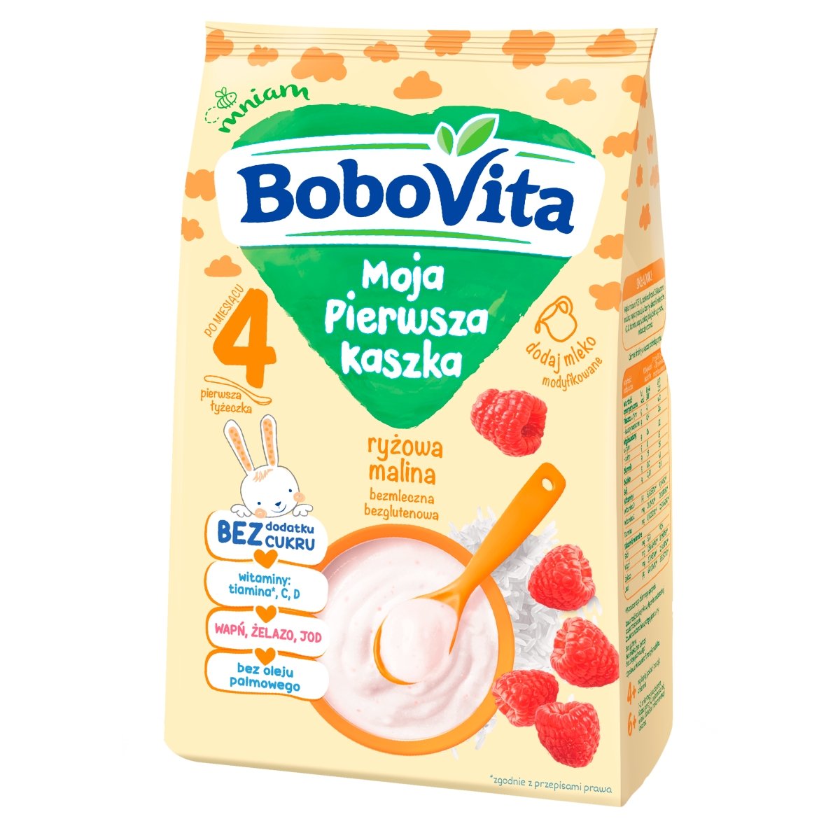 Nutricia BoboVita Moja Pierwsza Kaszka ryżowa malina bez cukru po 4. miesiącu, 180g