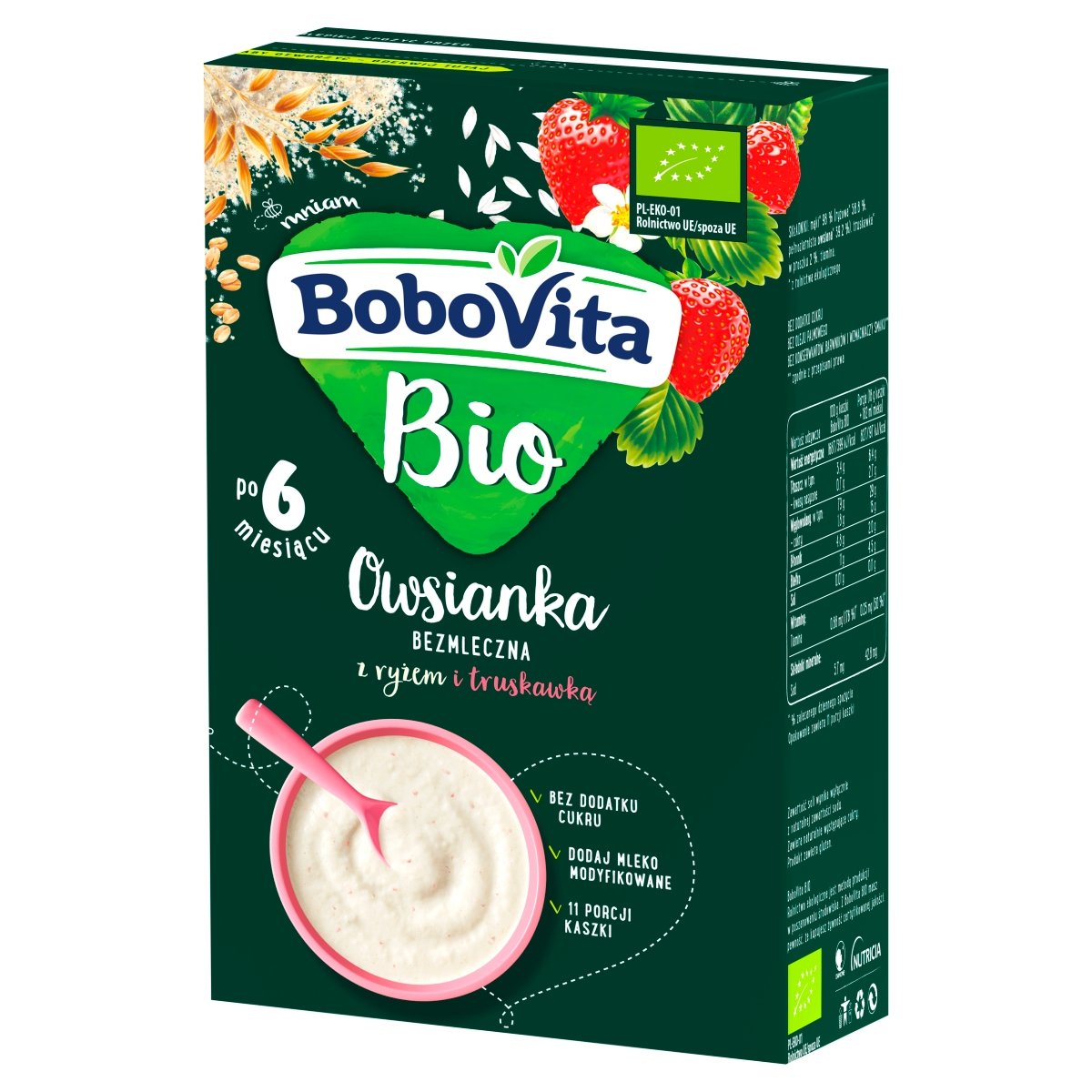 Nutricia BOBOVITA BoboVita Bio Owsianka bezmleczna z ryżem i truskawką po 6. miesiącu, 200g