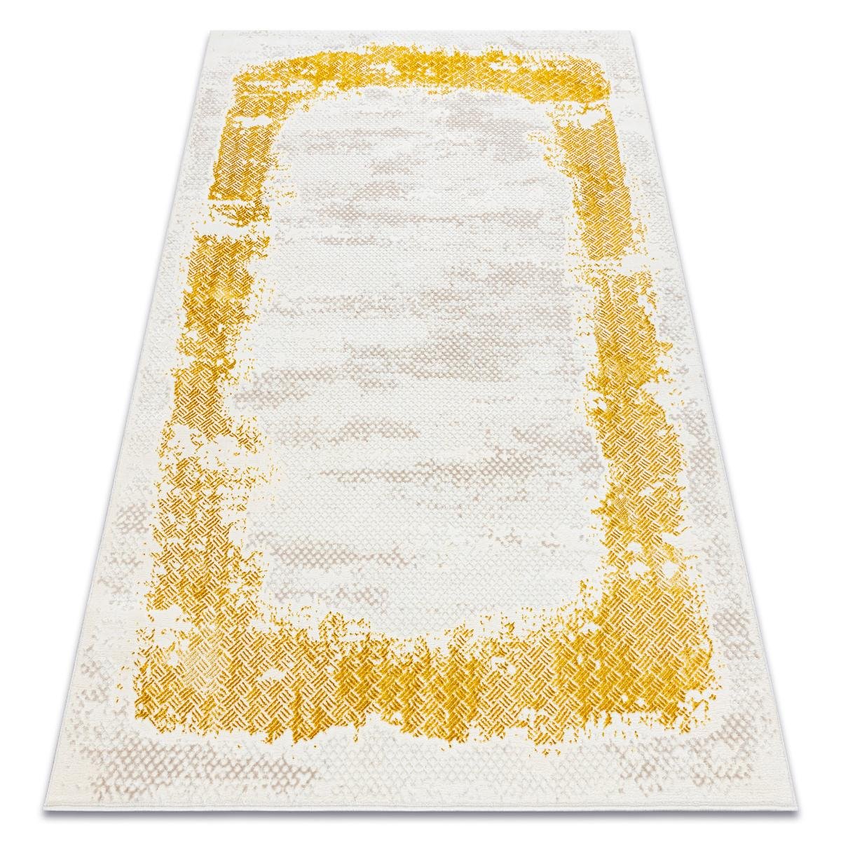 Dywan CORE 004A Ramka, przecierany, strukturalny, dwa poziomy runa, kość słoniowa / złoty, 140x190 cm