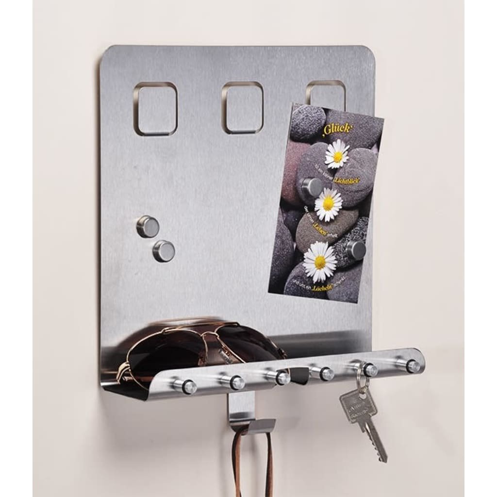 Haushalt HI Uchwyt na klucze z tablicą, srebrny, 28,5x25x8 cm