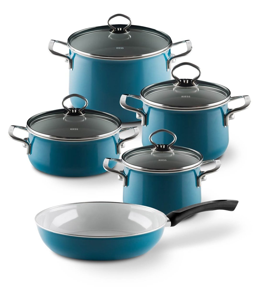 Riess Zestaw garnków 5-czę$181ciowy turkusowy Aquamarin seria Premium 0558-010